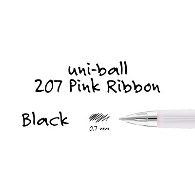 uniball 207 Pink Ribbon Retractable Gel Pens, Medium Point, 0.7mm, Black Ink, Dozen (1745267)