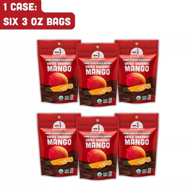 Mavuno Harvest Organic Dried Mango Dipped in Dark Chocolate Fruit Snacks, 3 oz., 6 Bags/Pack (MAHW-CMN36PK)