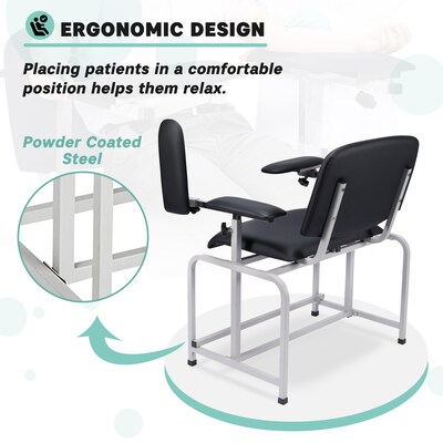 Viva Comfort Extra Wide Adjustable Bariatric Phlebotomy Blood Drawing Chair, 500 lbs. Capacity, Black (ADI997-01-BLK-HD-MK)