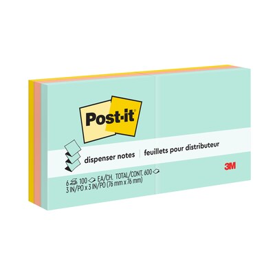 Post-it Pop-up Notes, 3" x 3", Beachside Café Collection, 100 Sheet/Pad, 6 Pads/Pack (R330-AP)