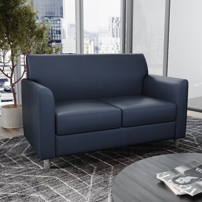 Flash Furniture Hercules Diplomat LeatherSoft Loveseat, Navy/Chrome Legs (BT8272NVYCHR)
