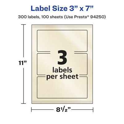 Avery Pearlized Ivory Rectangle Multipurpose Labels, 3" x 7", Ivory, 300/Box (94250)