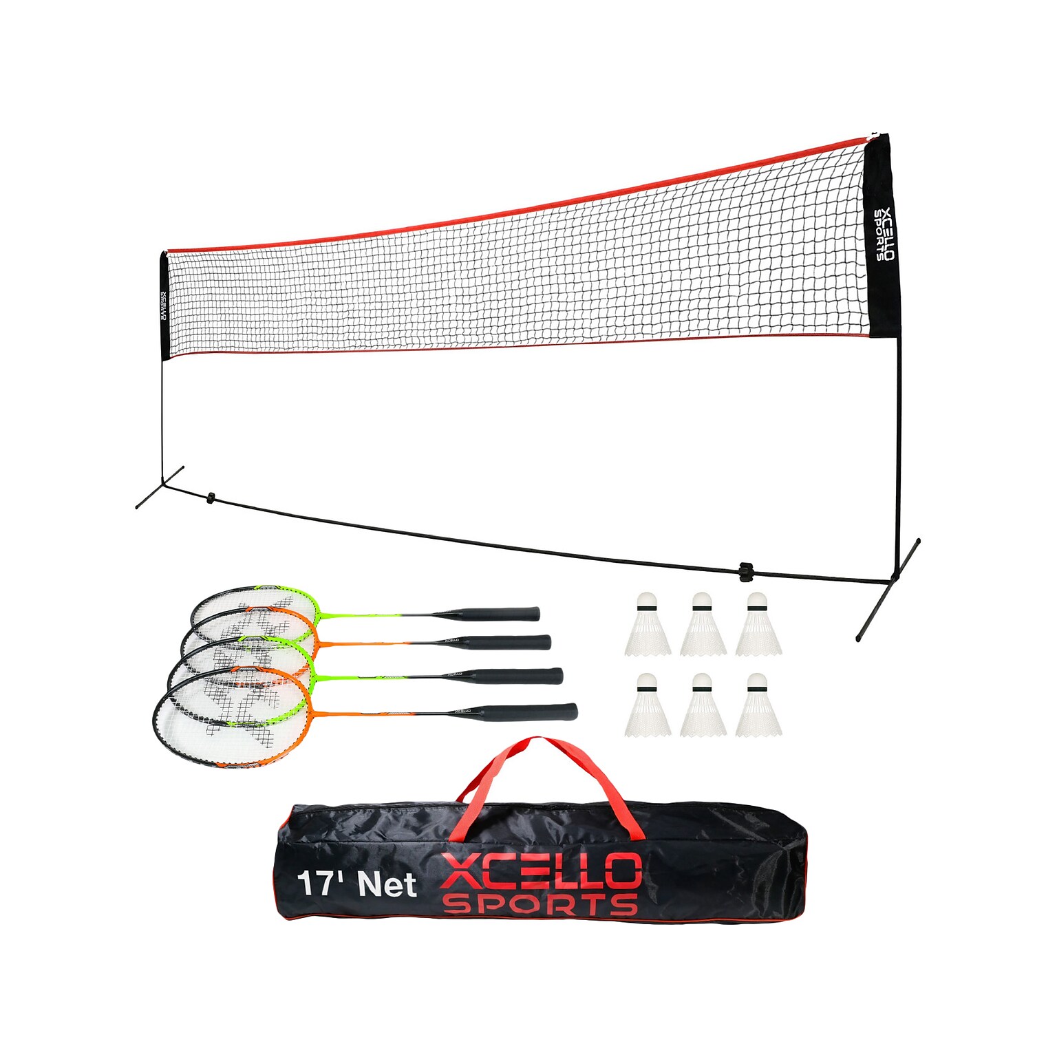 Xcello Sports Complete Portable Badminton Net Set, Assorted Colors (XS-B-FNS-R-1)