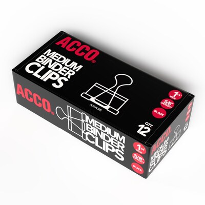 ACCO® Medium Binder Clips, Black, Dozen (A7072050B)
