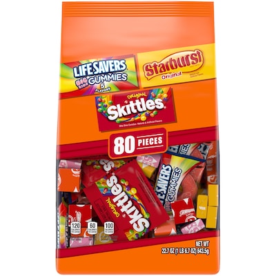 Skittles, Starburst & Life Savers Big Ring Gummies Fun Size Candy Bag, Assorted Flavors, 22.7 oz., 80 Piece (WMW23534)