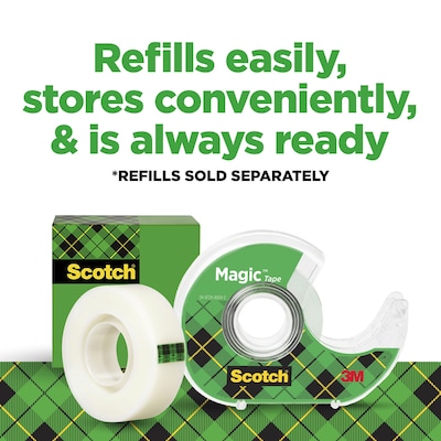 Scotch Magic Invisible Clear Tape With Dispenser, 0.75" x 18 yds., 1" Core, Transparent, 6 Rolls/Pack (6122)