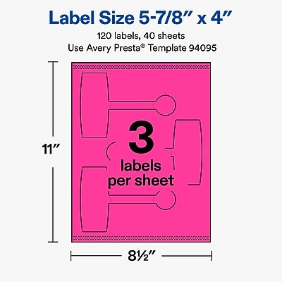 Avery Laser/Inkjet Sealing Labels, 5-7/8" x 4", Neon Magenta, 120 Labels/Box (19479370810)