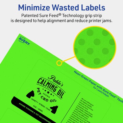 Avery Laser/Inkjet Multipurpose Rectangle Labels, 3" x 5", Neon Green, 120/Pack (94213)