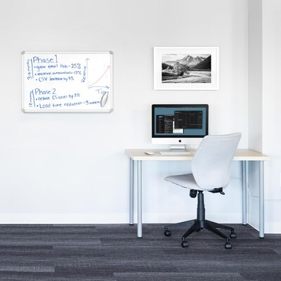 Luxor Magnetic Porcelain Dry-Erase Whiteboard, Aluminum Frame, 36W x 24H (DEWM001)