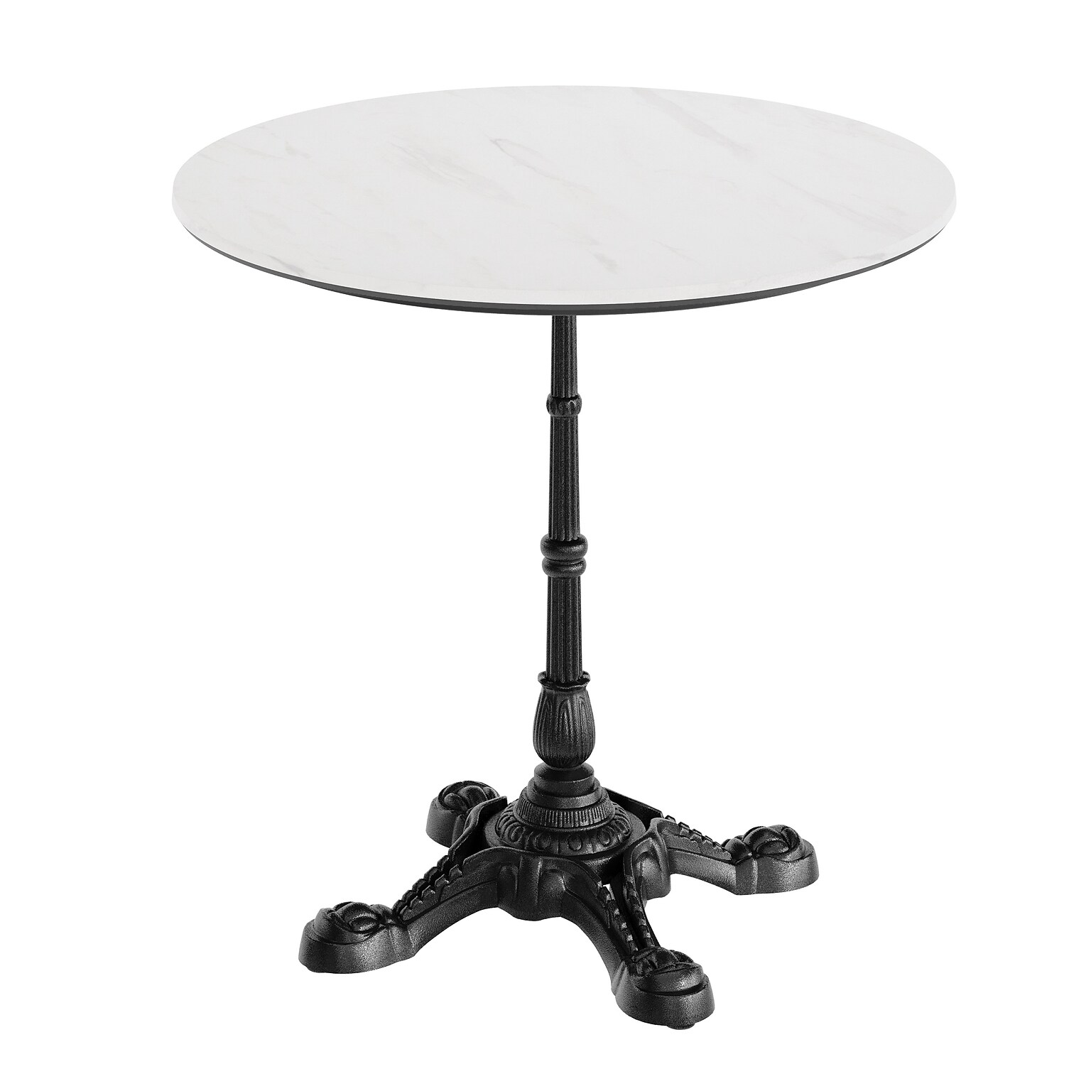 Flash Furniture Acadia 31.25 Round Wooden Dining Table with Bistro Base, White Faux Marble/Black Base (STRD31WMAST2222)