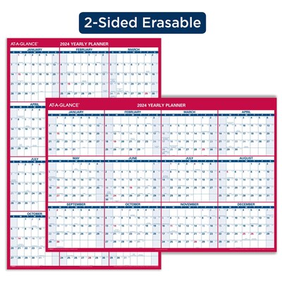 2024 AT-A-GLANCE 48 x 32 Yearly Wet-Erase Wall Calendar, Reversible, Red/Blue (PM326-28-24)
