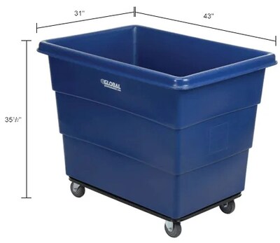 Global Industrial Plastic Bulk Box Truck, 16 Bushel, Steel Chassis Base Blue (800315)