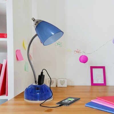 Simple Designs Organizer LED Desk Lamp, 19.50", with Charging Outlet, Blue (LD1015-CBL)