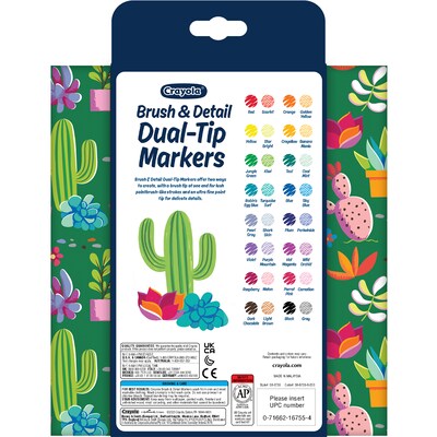 Crayola Brush & Detail Dual-Tip Water Based Markers, Assorted Colors, 16/Pack (BIN586755)