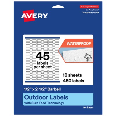 Avery Barbell Laser Multipurpose Labels, 0.5 x 2.5, White, 450/Pack (19479399156)