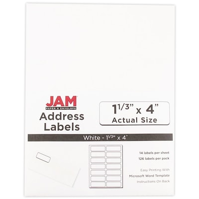 JAM Paper® Shipping Address Labels, Rectangular, 1 1/3 x 4, White, 126/Pack (359330337)