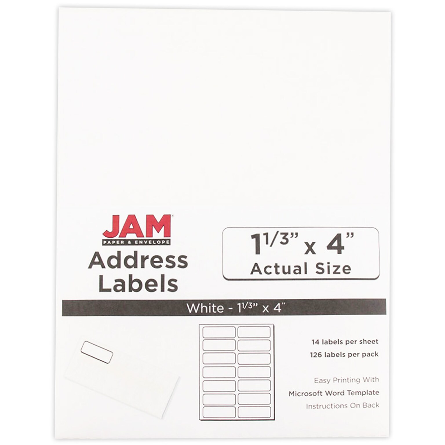 JAM Paper Laser/Inkjet Address Labels, 1 1/3 x 4, White, 14 Labels/Sheet, 9 Sheets/Pack (359330337)