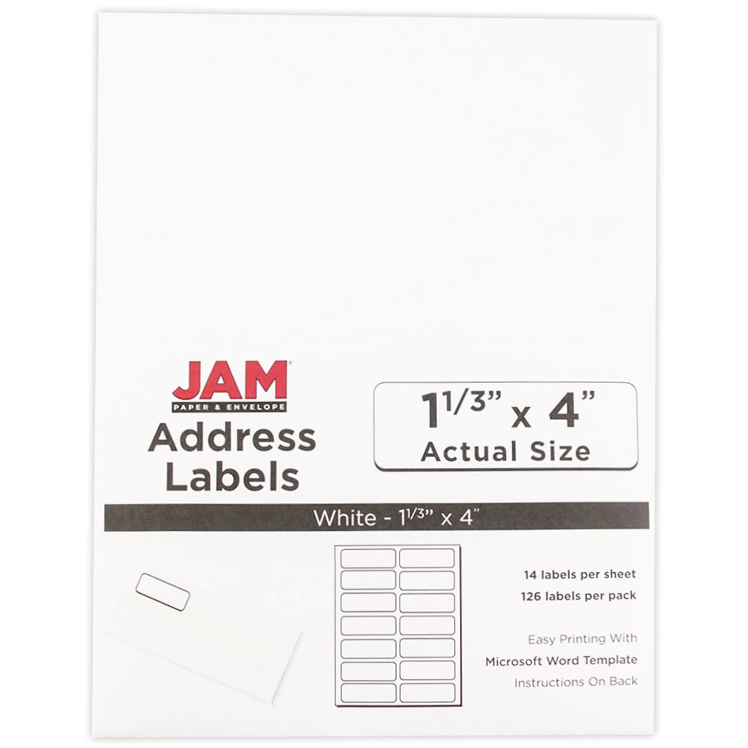 JAM Paper® Shipping Address Labels, Rectangular, 1 1/3 x 4, White, 126/Pack (359330337)