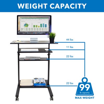 Mount-It! 32" W Mobile Adjustable Standing Desk With Retractable Keyboard Tray, Black (MI-7998B)