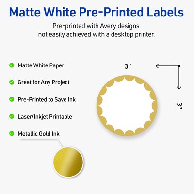 Avery Laser/Inkjet Circle Multipurpose Labels, 3 Dia., White, 60/Pack (S00DK0)