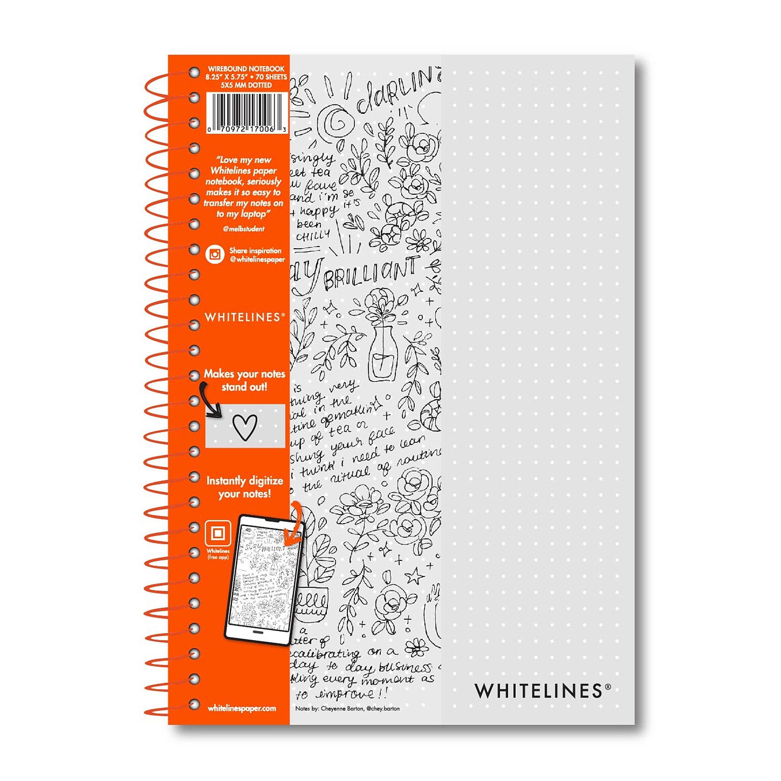 Whitelines Journal, 75.75 x 8.25, Dotted Ruled, Gray, 70 Pages, 12/Carton (17006cs)