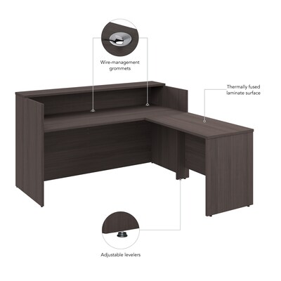 Bush Business Furniture Arrive 72"W L Shaped Reception Desk with Shelf, Storm Gray (ARV006SG)