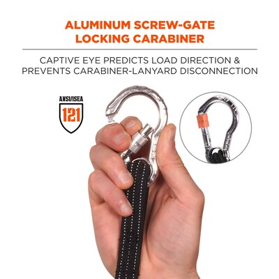 Ergodyne Squids Extended Single Carabiner, 10 lb. Capacity, Black, Each (19012)