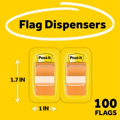 Post-it Flags, 1" Wide, Orange, 100 Flags/Pack (680-0E2)