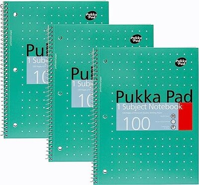 Pukka Pad Metallic 1-Subject Notebooks, 8 x 10.5, College Ruled, 100 Sheets, Green, 3/Pack (8795-M
