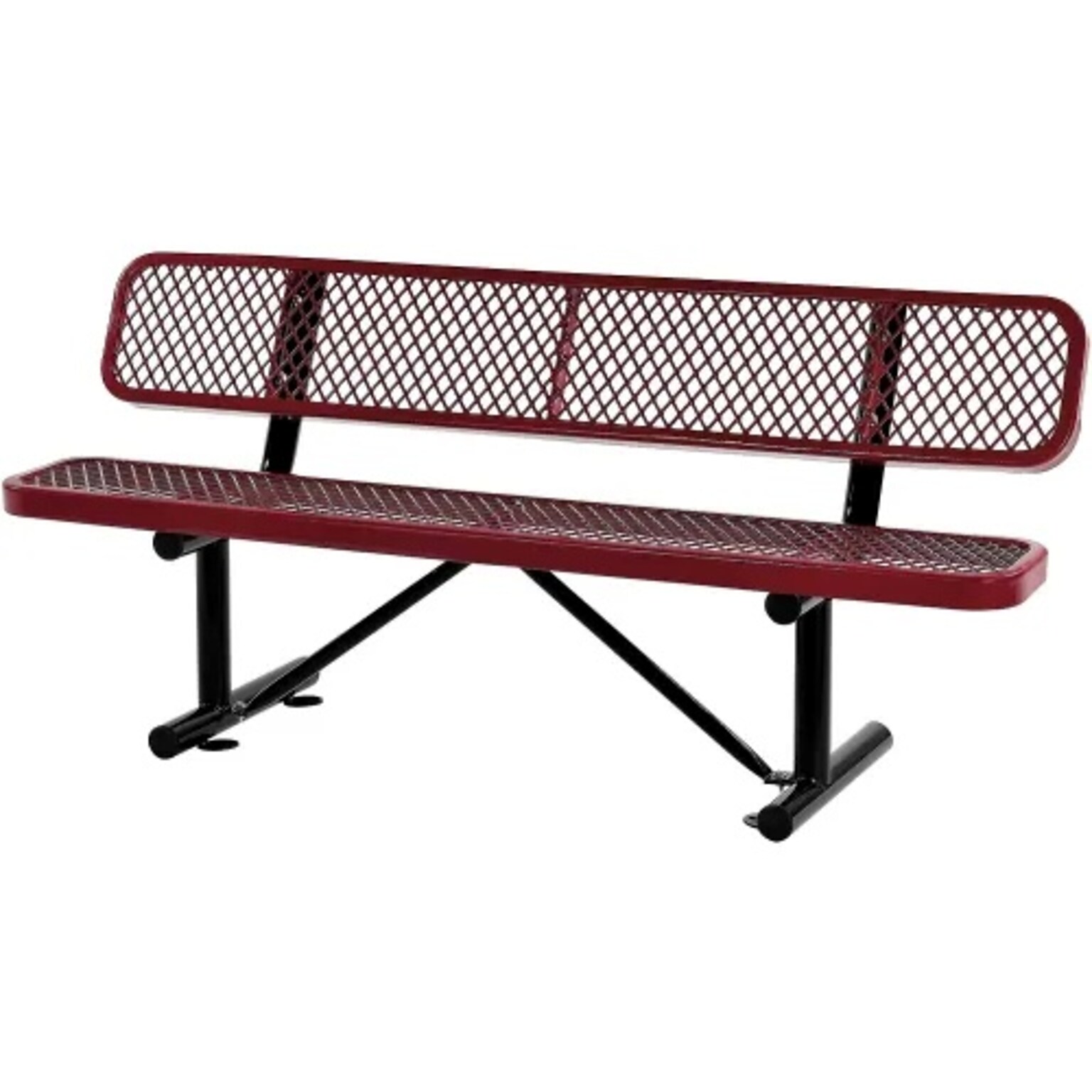 Global Industrial 6 Outdoor Steel Bench w/ Backrest, Expanded Metal, Red (277154RD)