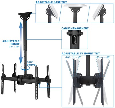 Mount-It! Adjustable Heavy Duty Dual TV Ceiling Mount For 32" - 77" Screens (MI-510)