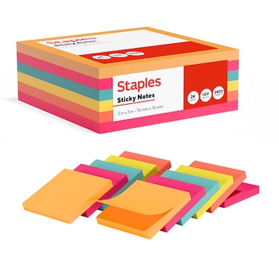 Staples Sticky Notes, 3 x 3, Assorted Colors, 2400 Sheets – Everyday Self-Stick Notes for Reminders, Planning & Collaboration
