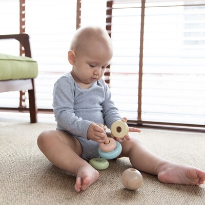 Plan Toys First Stacking Ring Pastel Baby Toy, Multicolored, 5/Pack (PTS5380)