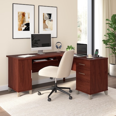 Bush Home Somerset 60 W L Shaped Office Desk with Storage, Hansen Cherry (WC81730K)