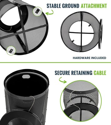 Alpine Industries 4460 Steel Mesh Trash Can with Flat Lid, 36 Gallon, Black (ALP4460-01-A)