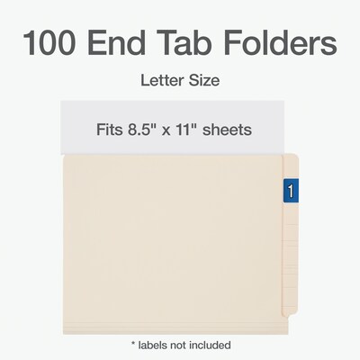 Pendaflex End Tab File Folder, Straight Cut, Letter Size, Manila, 100/Box (1007040)