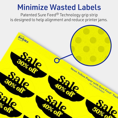 Avery Oval Scalloped Laser/Inkjet Multipurpose Labels, 1-1/8" x 2-1/4", Neon Yellow (210/Pack)