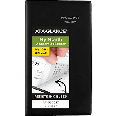 2026-2027 AT-A-GLANCE DayMinder 3.5 x 6 Academic Monthly Planner, Faux Leather Cover, Black (AY53-