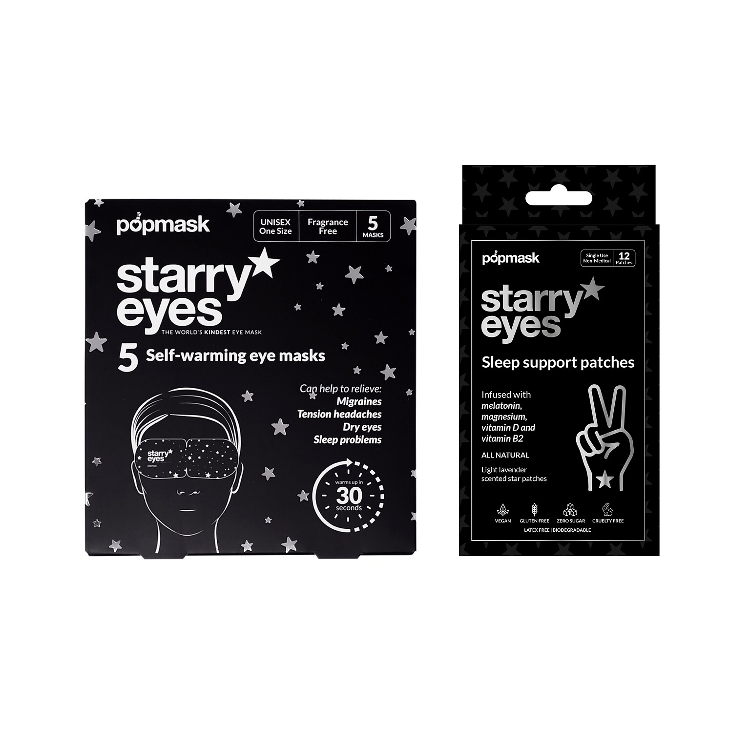 Popmask London Starry Eyes Self Heating Eye Masks & Starry Eyes Vitamin Support Patches (STARRYBUNDLE)
