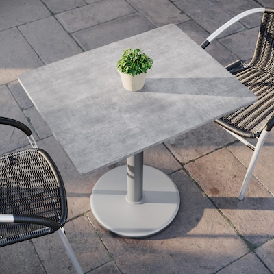 Flash Furniture Acadia Wooden Dining Table with Round Base, 23.75"D x 29.75"W, Gray Faux Concrete/Silver Base (ST2430CGTR18S)