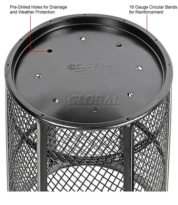 Global Industrial Outdoor Steel Mesh Corrosion-Resistant Trash Can, 48 Gallon, Black (237634BK)