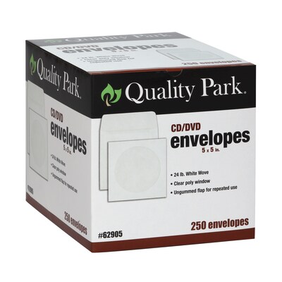 Quality Park Open End CD/DVD Envelopes, 5" x 5", White Wove, 250/Box (QUA62905)