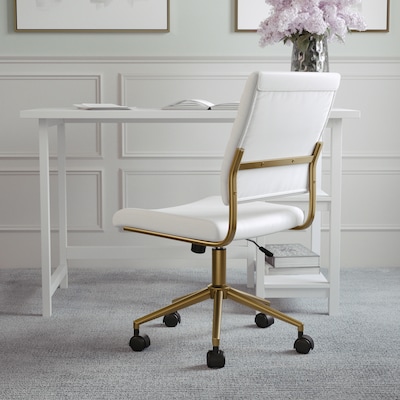 Martha Stewart Ivy Armless Faux Leather Swivel Office Chair, White/Polished Brass (CH2209211WHGLD)