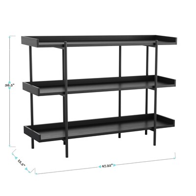 Martha Stewart Emmett 35" 3-Shelf Storage Display Unit Bookcase, Black Engineered Wood/Oil-Rubbed Bronze Metal (JN2542B3BKBK)