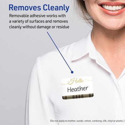 Avery Adhesive Name Tags, Pre-printed Plaid Gold Hello Design
