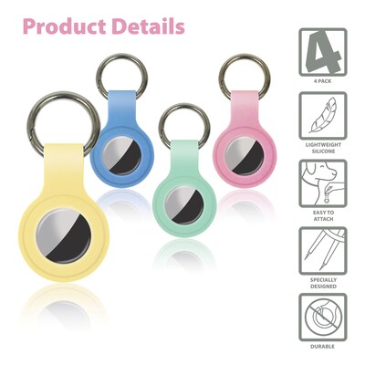 Better Office Products Silicone Covers For Apple Airtags, Airtag Holder & Key Ring, Assorted Pastel