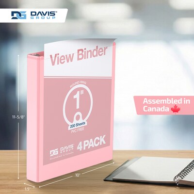 Davis Group Standard View 1" 3-Ring Binders, Assorted Pastel Colors, 4/Pack (7411-88-04)