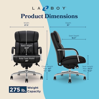 La-Z-Boy Symphony Ergonomic Bonded Leather Swivel Executive Chair, Black and Chrome (CCHR10013D)