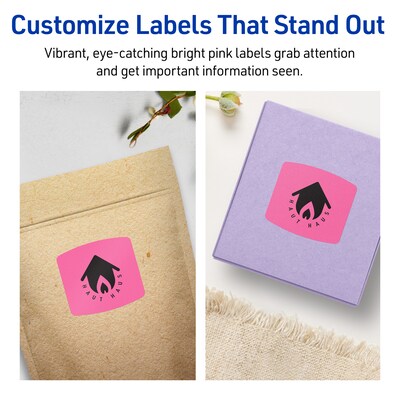 Avery Laser/Inkjet Arched Square Multipurpose Labels, 2" x 2-3/16", Bright Pink, 240/Pack (94124)