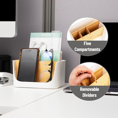 Mind Reader 5-Compartment Plastic Desk Organizer, White (SLORG-WHT)